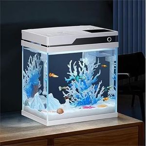 lot 3954 image: PONDON Smart Fish Tank 4 Gallon, Small Beta Fish Aquariums Startar Kit with Automatic Feeder, Glass Betta Tank with Filter and Light (4-Gal White