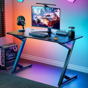 lot 4504 image: ARES WING 47 Gaming Table with LED Light, Computer Desk for Adult, PC Ergonomic Table Black