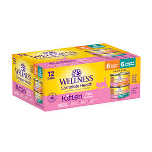 lot 4777 image: Wellness Complete Health Wet Kitten Food  Variety Pack (Whitefish & Tuna and Chicken)  3oz Cans  Pack of 12