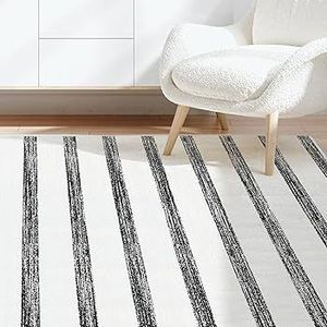lot 4784 image: Pcinfuns Area Rug 3x5, Washable Rug for Living Room,Non Slip Rugs for Bedroom, Morden Farmhouse Indoor Floor Carpet for Bathroom Dining Room, Black White Stripe