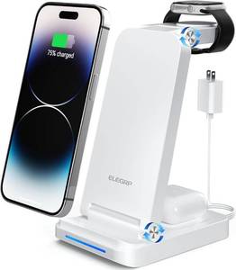 lot 4785 image: ELEGRP WIRELESS CHARGING STATION 3 IN 1 WHITE