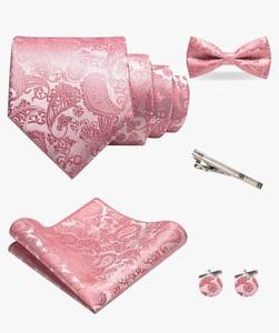 lot 4792 image: JEMYGINS Mens Paisley Tie and Pre-tied Paisley Bow Tie with Pocket Square Cufflinks Clip Set