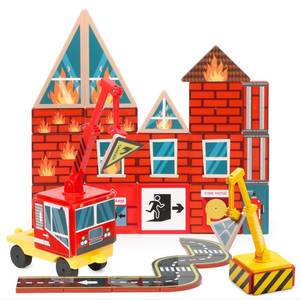 lot 4796 image: Syncfun 40Pcs Magnetic City Rescue Set For Kids - Dual-Theme Construction & Firefighting Scenarios, Including Vehicles & Cranes,