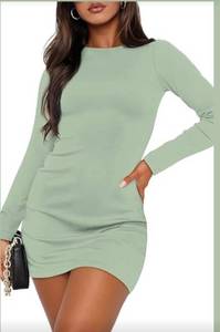 lot 4816 image: WIHOLL Womens Long Sleeve Boat Neck Mini Dress Fall Winter Party Club Bodycon Dresses 2025 Y2K Sexy Cute Birthday Outfits Plus Size Sage Green XXL