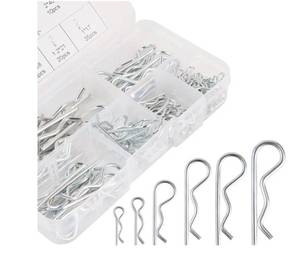 lot 4817 image: 100 Pcs Cotter Pin Assortment Kit&nbsp Zinc Plated R Clip Stainless Steel Cotter Pins in 6 Different Sizes Easy Installation &amp Tool Free Removal Reusable Fastener for Hitch Pins, Machinery &amp Vehicle