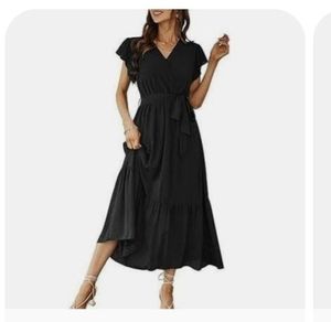 lot 4838 image: Wldrsd Womens 2024 Relaxed Long Formal Dresses Wrap V Neck Short Sleeve A-Line Midi Dresses