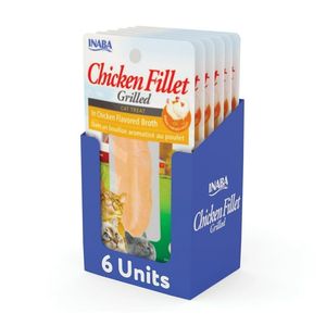 lot 4841 image: INABA Premium Hand-Cut Grilled Chicken Fillet Cat Treats w Vitamin E, 0.9 oz, 6-Pack, Chicken Broth 09162025