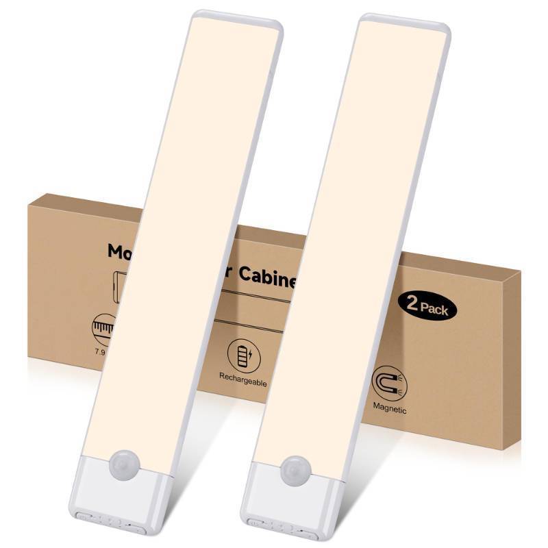lot 8449 image: YLXS Motion Sensor Under Cabinet Lights, Magnetic Rechargeable Under Counter Closet Light, Wireless Night Light Bar Stick-On, 2-Pack, Neutral White