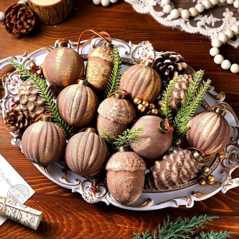 lot 2713 image: Vertintong 20 Pcs Vintage Christmas Ball Ornaments Neutral Textured Christmas Tree Hanging Decorations with Loop Antique Rustic Distressed Ornaments Decor for Home Farmhouse Xmas Party(Brown)
