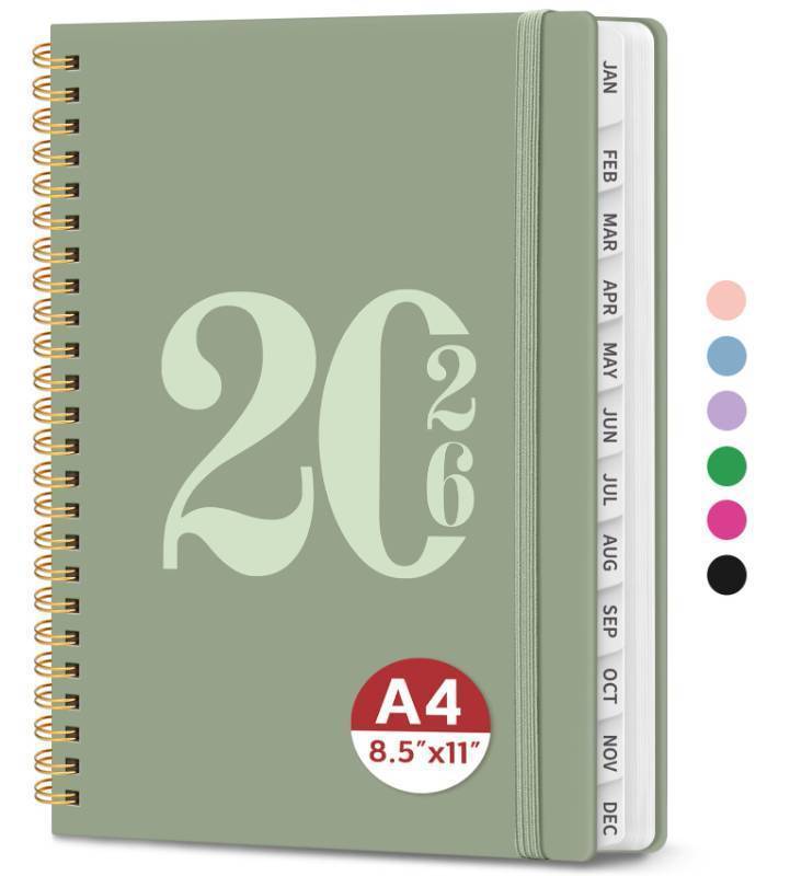lot 9147 image: 2026 Planner, Weekly and Monthly Calender Planner, Jan 2026 to Dec 2026, Hardcover 2026 Calendar Book with Tabs &amp Inner Pocket, Office Home School Supplies for Women &amp Men - A4 (8.5 x 11), Green