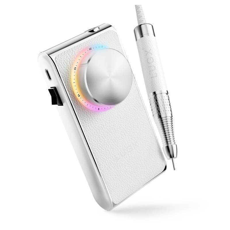 lot 8381 image: LUGX Professional Nail Drill 30000RPM, Cordless Rechargeable Electric Nail File for Acrylic Nails Gel Polishing, Efile Nail Kit for Manicure Pedicure, Low Noise Low Vibration, 7Pcs Drill Bits, White