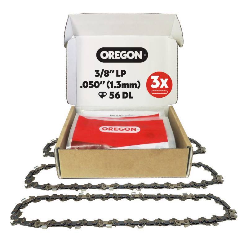 lot 2465 image: Oregon 3-Pack Chainsaw Chain 38 LP Pitch, .050 (1.3 mm) Gauge for 16 (40cm) Bar, 56 Drive Links Low-kickback Replacement Saw Chain, Fits Husqvarna, Echo, Ryobi, Greenworks, Craftsman and more