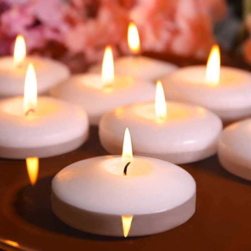 lot 7594 image: 48 Pack White Floating Candles 3 inch Unscented Floating Candles for Centerpieces-10 Hours Long Burn Time-3 Floating Candle Bulk for Wedding Cylinder Vases Christmas