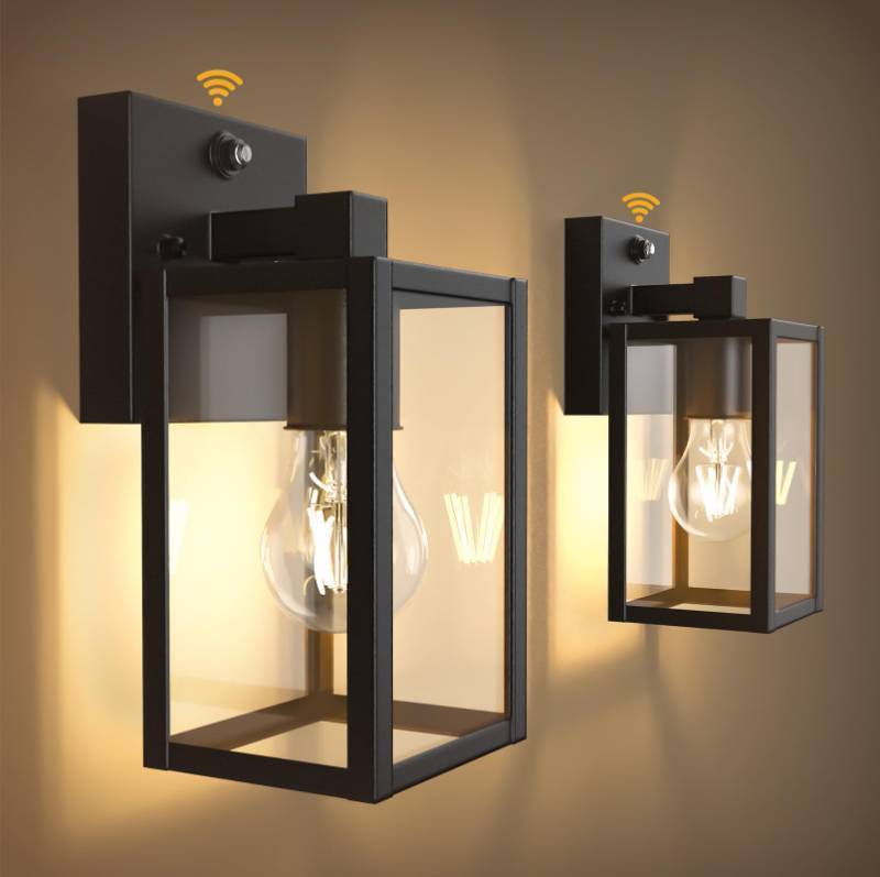 lot 8898 image: PARTPHONER Dusk to Dawn Outdoor Light Fixtures, 2-Pack Sensor Porch Lights, Waterproof Exterior Wall Sconce Lighting Lamp, Waterproof Wall Lantern for House, Doorway, Garage (Black)