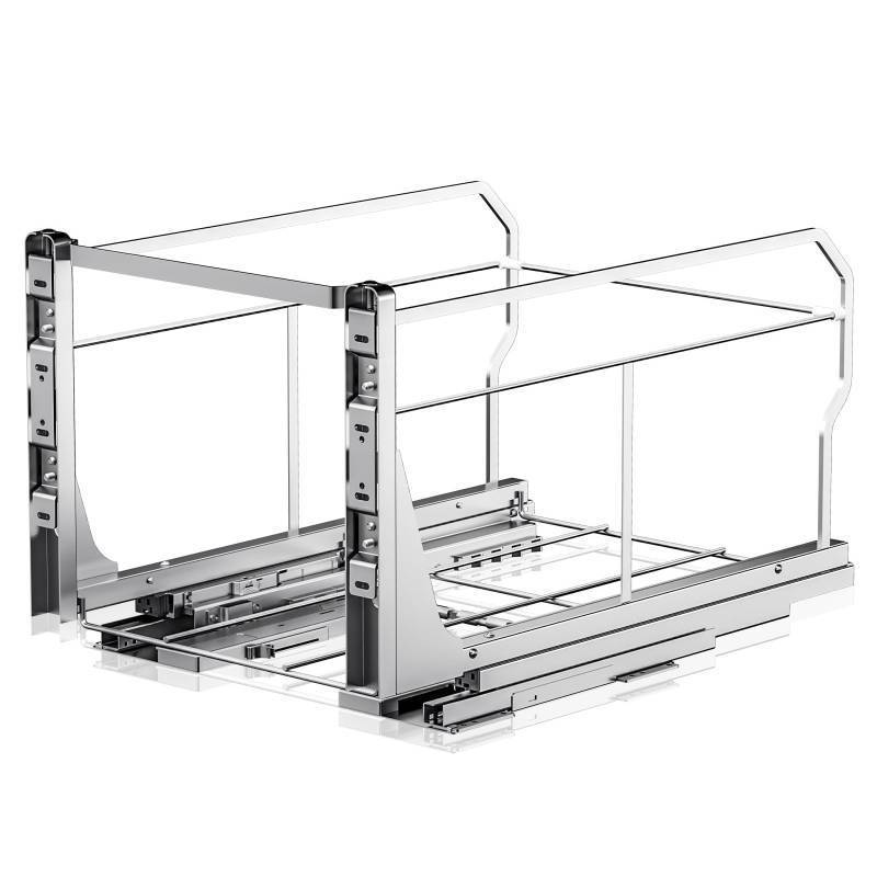 lot 2027 image: Pull Out Trash Can Under Cabinet with Push to Open Slides, Insputer Heavy Duty Under Sink Garbage Can Kit for Kitchen, Laundry, Not Included Bin, Requires 15 W X 18 D Cabinet