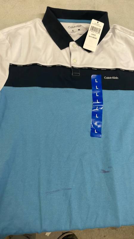 lot 7713 image: Calvin Klein Colorblock Polo Shirt, Size Large, Style 40J024
