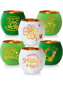 lot 4965 image: SHMILMH St. Patricks Day Candle Holders 6PCS St Patricks Day Shamrocks Decorations for Table Centerpiece, Glass Votive Tealight Holders for Home Decor Party Decorations