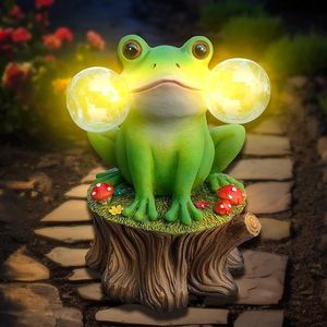 lot 4925 image: ArtTerpnica Solar Frog Garden Decor - Mushroom Outdoor Statue for Garden Ornaments, Lawn, Flower Bed, Pond, Patio, Porch - Frog Gifts for Women, Mom, Grandma
