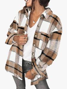 lot 4932 image: SHEWIN Womens Long Sleeve Plaid Shirts Flannel Lapel Button Down Shacket Jacket Coats