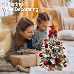 lot 4882 image: Mini Christmas Tree,22 Inches Artificial Tabletop Christmas Tree with 50 Lights(8 Modes),Snow Flocked Small Christmas Tree with DIY Ornaments Balls Bowknot for Christmas Decor Home Indoor - incomplete
