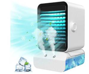 lot 4884 image: Mini Air Conditioner-Personal Air Conditioner Fan Portable Small Desktop Air Cooler Tiny Tabletop Evaporative Cooling Fan 3 Wind Speeds 7-Color NightLight & Humidify for Dorm Room Office