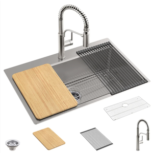 lot 4854 image: Kohler Provo 33 Dual Mount Single-bowl Workstation Kitchen Sink Kit