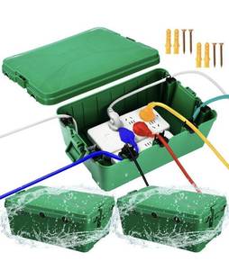 lot 4894 image: 2 Pcs Large Outdoor Electrical Box Waterproof 11x7x4.3 inch Extension Cord Outlet Cover Weatherproof with 7 Cable Entry Protect Outdoor Outlet, Plug, Timer, Power Strip, Holiday Light, Green
