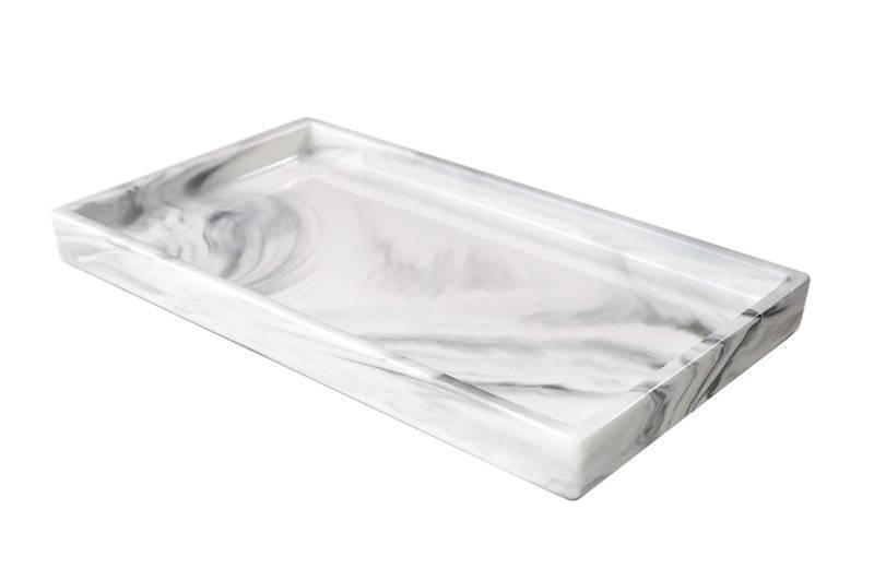 lot 3102 image: Goporcelain Marble Tray for Bathroom Counter Decor Ceramic Perfume Organizer Vanity Tray for Dresser Jewelry Dish Key Plate Rectangle Marble Sink Trays Countertop Organizer White,Large