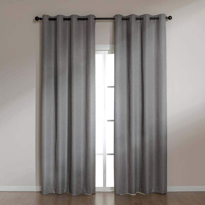 lot 3120 image: Amazon Basics Faux Linen Blackout Curtains for Bedroom and Living Room, 2-Piece Set with Grommets, 52 W x 84 L, Grey
