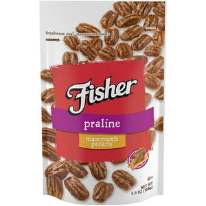 lot 5048 image: Box of 30 - FISHER, PRALINE MAMMOTH PECANS, 5.5oz Bags