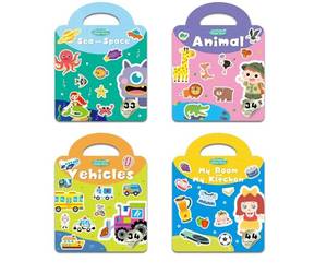 lot 5053 image: Reusable Sticker Books for Toddlers, Jelly Stickers Activity Books, 4 Sets Kids Sticker Book Toddler, Reusable Sticker Book Toddler Travel Toys Waterproof Sticker Books for Kids - FSC Certified