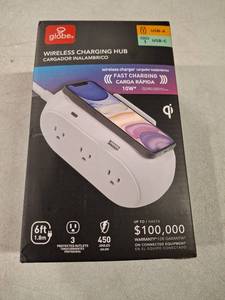 lot 5066 image: Globe Wireless Charging Pod With 3 AC Ports and 2 USB