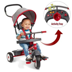 lot 5073 image: Radio Flyer  4-in-1 Stroll  N Trike with Activity Tray  Red & Gray  Convertible Tricycle