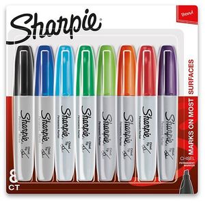 lot 5090 image: Sharpie Permanent Markers  Chisel Tip  Assorted Colors  8 Count