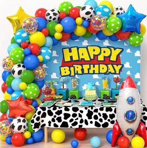 lot 12039 image: Balloons Arch Birthday Party Decorations Backdrop Tablecloth 150pcs Garland Kit Balloons Cloud Cake Toppers Kids Cow Print Latex Balloons 1st 2nd 3rd Birthday Party Decorations