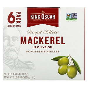 lot 1116 image: King Oscar Royal Fillets  Mackerel In Olive Oil  6 Pack  4.05 oz (115 g) Each 10182029