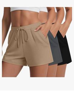 lot 1127 image: Huukeay 3 Pack Womens Casual Sweat Shorts, High Waist Drawstring Wide Leg Athletic Lounge Shorts with Pockets 2025 Summer