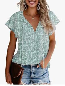 lot 1161 image: CERYIWER Womens Short Sleeve Casual Shirts Boho Floral Print V Neck Tops Loose Blouses SIZE L
