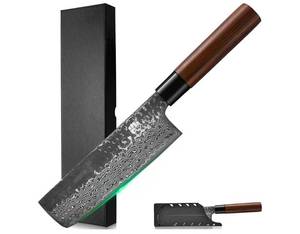 lot 1165 image: FULLHI Damascus Steel Japanese Knife with Sheath, Forged Hammered Blade Wood Handle Gyutou Filleting Chef Kitchen Knife with Box for Cooking, Camping BBQ