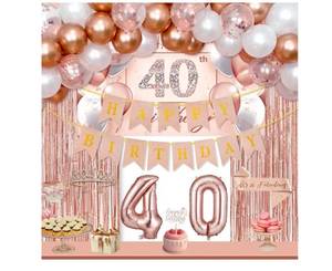 lot 1167 image: 40th birthday decorations for women,Rose Gold 40 Birthday Party Include Sash and Tiara, Number balloons,tassel curtains,Cake Topper 40 party decorations