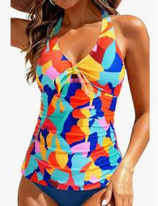 lot 1170 image: Women Halter Tankini Swim Top - Tummy Control Swimsuit Bathing Suit Top Front Tie Knot Swim Top Only 2025