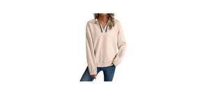 lot 1174 image: SHEWIN Womens Casual Textured Sweatshirt Colorblock Striped Collar Quarter Zip Long Sleeve Pullover Tops SIZE XL