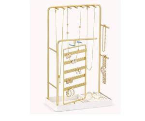 lot 1177 image: Lolalet Jewelry Organizer Stand, No Assembly Needed Display Storage with Rotating Earring Holder for Necklace Bracelet Rings, Galentines Valentines Gifts Room Dorm Decor for Women Girls -Gold