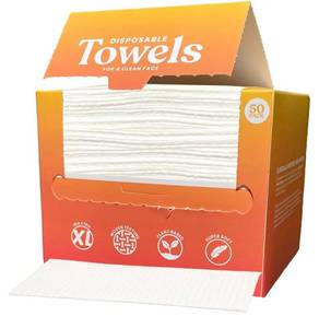 lot 1182 image: Vacation Club XL Biodegradable Face Towels (50 Count) Plant-Based Disposable Facial Wipes for Cleansing, Makeup Removal &amp Skincare - Textured, Soft &amp Eco-Friendly
