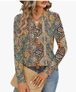 lot 1183 image: Chulianyouhuo Womens V Neck Long Sleeve Tops Button Fall Boho T Shirts 2026 Dressy Casual Tunic Blouse SIZE L