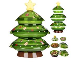 lot 1186 image: Christmas Candy Dish with Lid, Candy Platter Dish Serving Snack Box Container Decorative Plates for Xmas Holiday Party
