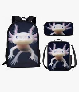 lot 1191 image: AmzPrint Axolotl Animal Print Bookbag With Lunchbox For Girls American Children Back To School Gift 3pcs Backpack Set