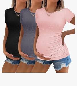 lot 1200 image: Ekouaer Womens Maternity Shirts 3 Packs Round Neck Short Sleeve Side Ruched Swiss Dot T Shirt Tops S-XXL