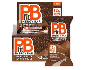 lot 1210 image: PBfit Peanut Butter Cocoa Drizzle Energy Bars, 12g Protein, 5g Fiber, Gluten Free, Vegan, Plant-Based, Non-GMO, 2.1 Oz (Pack of 12)