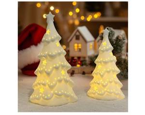 lot 1223 image: 2 PCS White Ceramic Christmas Tree with Lights Ceramic Christmas Trees That Light Up for Tabletop Decor, Frosted Xmas Tree Set Elegant Christmas Tree for Home, Gift & Winter Village